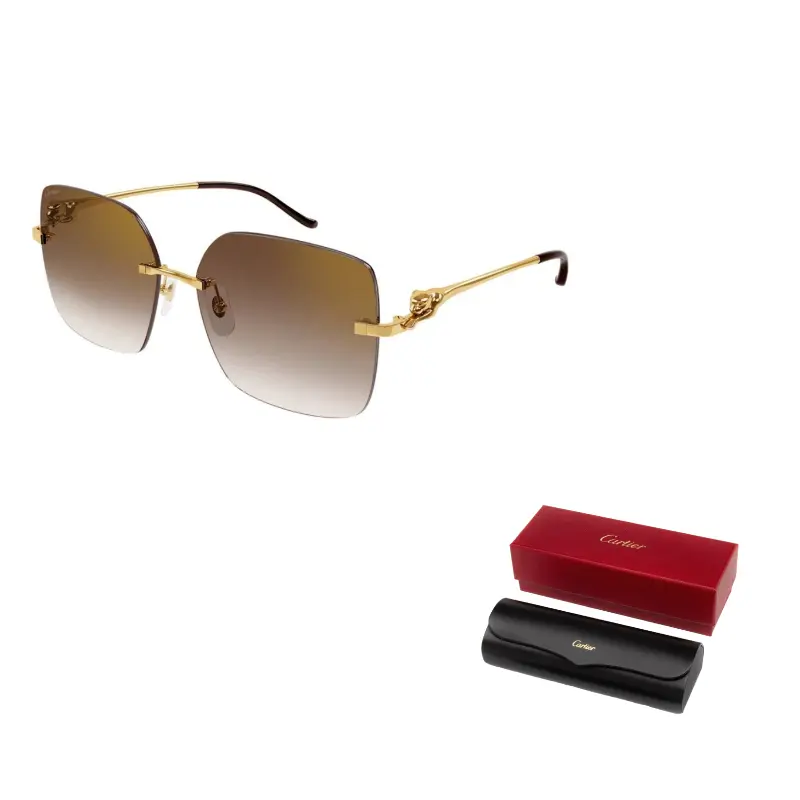 

Cartier Квадратные безоправные солнцезащитные очки, Gold