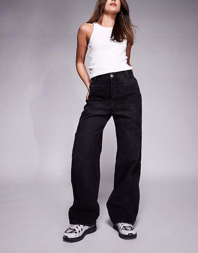 

Джинсы прямого кроя с очень широкими штанинами, выбеленного черного цвета Courtside