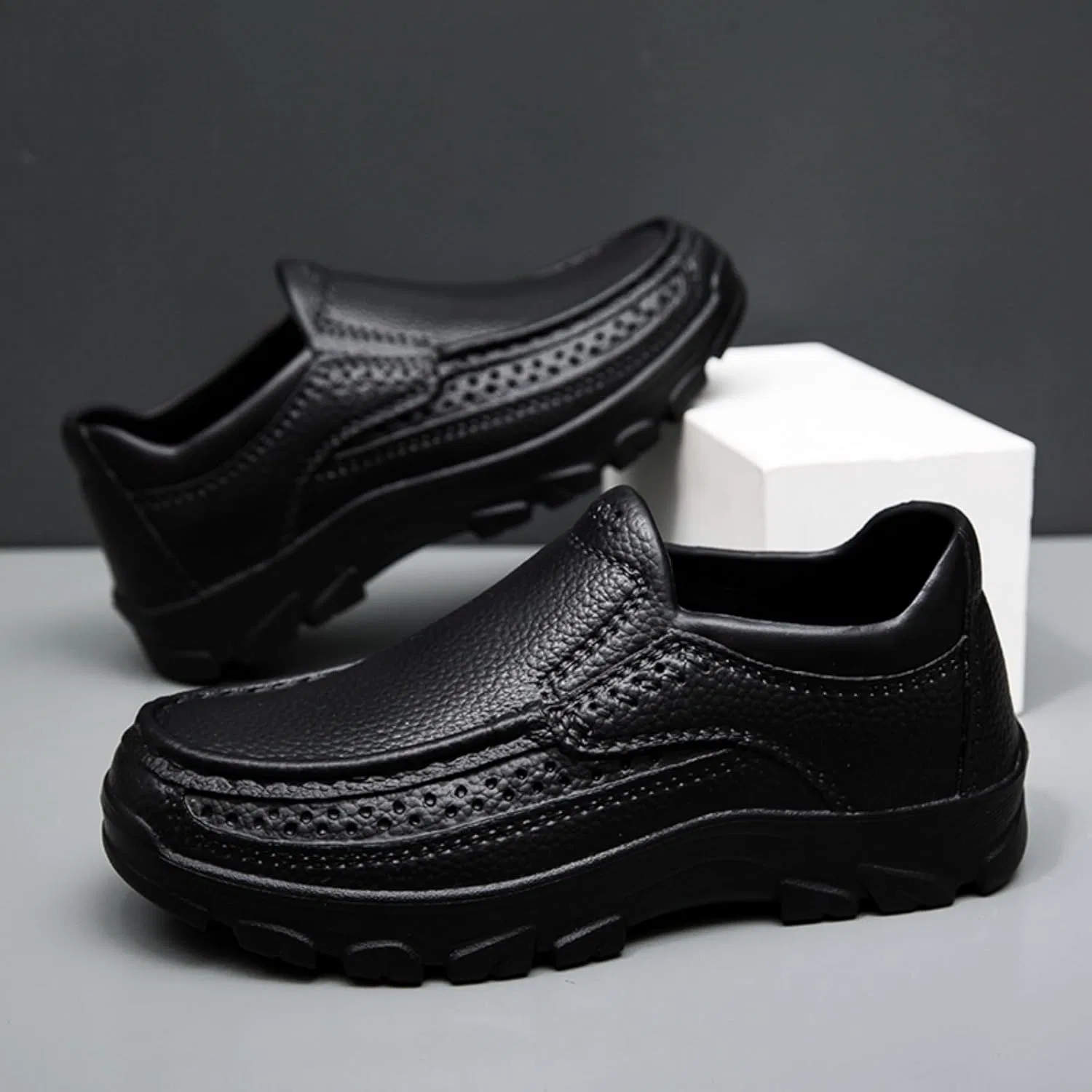 Мужские слипоны из искусственной кожи, дышащие, Black ZBKHZD — фото 4