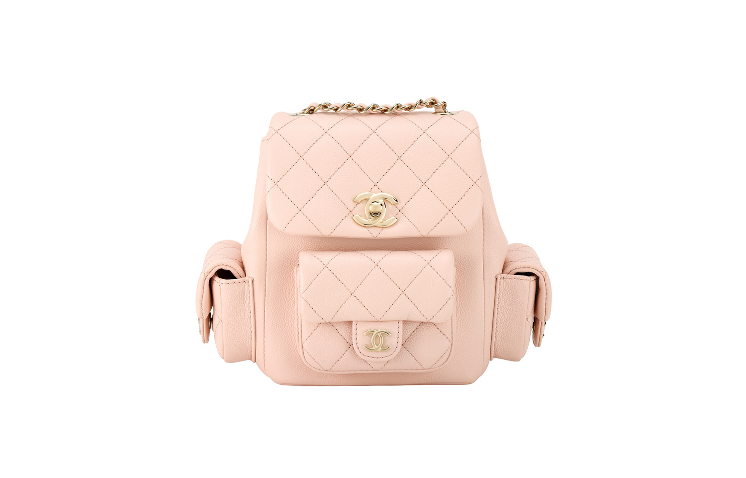 

Зернистая тисненая блестящая кожа теленка Рюкзак Маленький Женский Светло-розовый CHANEL