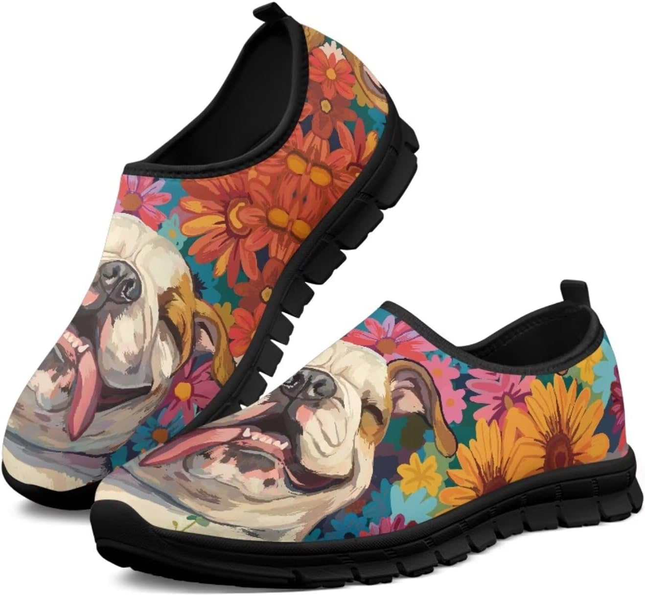 

Женские кроссовки Binienty для прогулок, мужские спортивные слипоны, дышащие низкие лоферы, Watercolor Pug