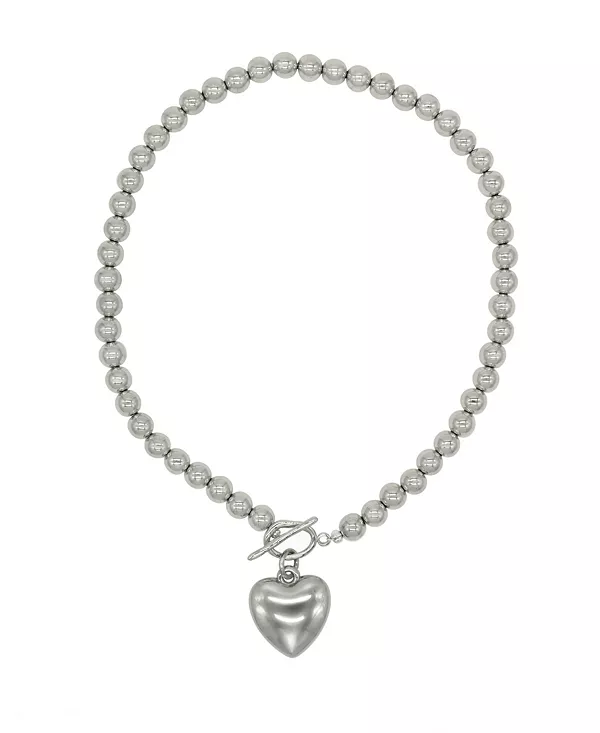 

Ожерелье из стальных бусин с акриловым сердечком 16,5 дюймов Velvet Luna, silver