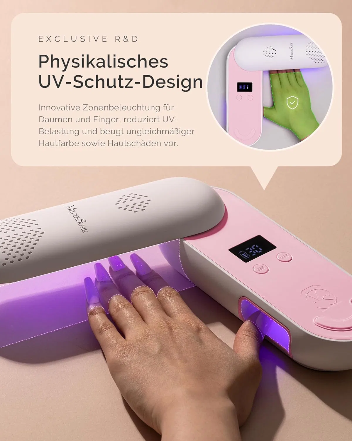 Беспроводная УФ/LED лампа для ногтей «P-PLUS20F» от MelodySusie Melodysusie, Pink — фото 3