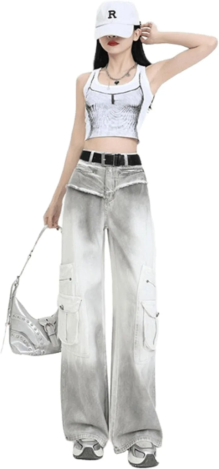 

Женские джинсы American Workwear Denim с высокой талией, свободные, в технике тай-дай, широкие до пола LREUIP