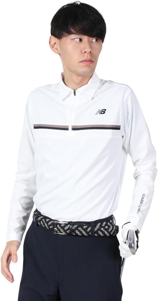 

Футболка-поло с длинным рукавом для гольфа New Balance (эластичная, в полоску) / Мужская / 012-4269005, белый