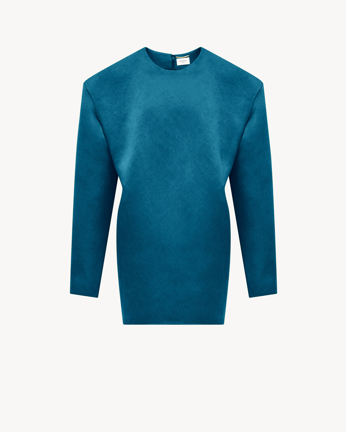 

Платье прямого кроя из шелкового сатина с эффектом стоунвош Saint Laurent, синий