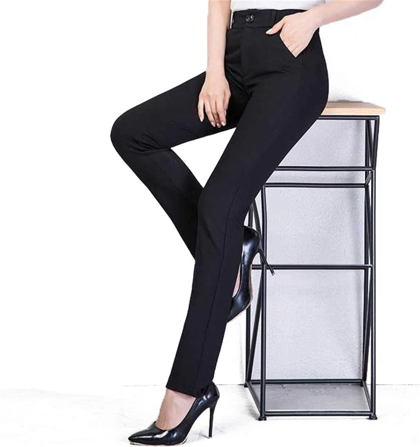 Andongnywell женские повседневные прямые брюки slim suit pants прямого кроя Generic, черный — фото 2