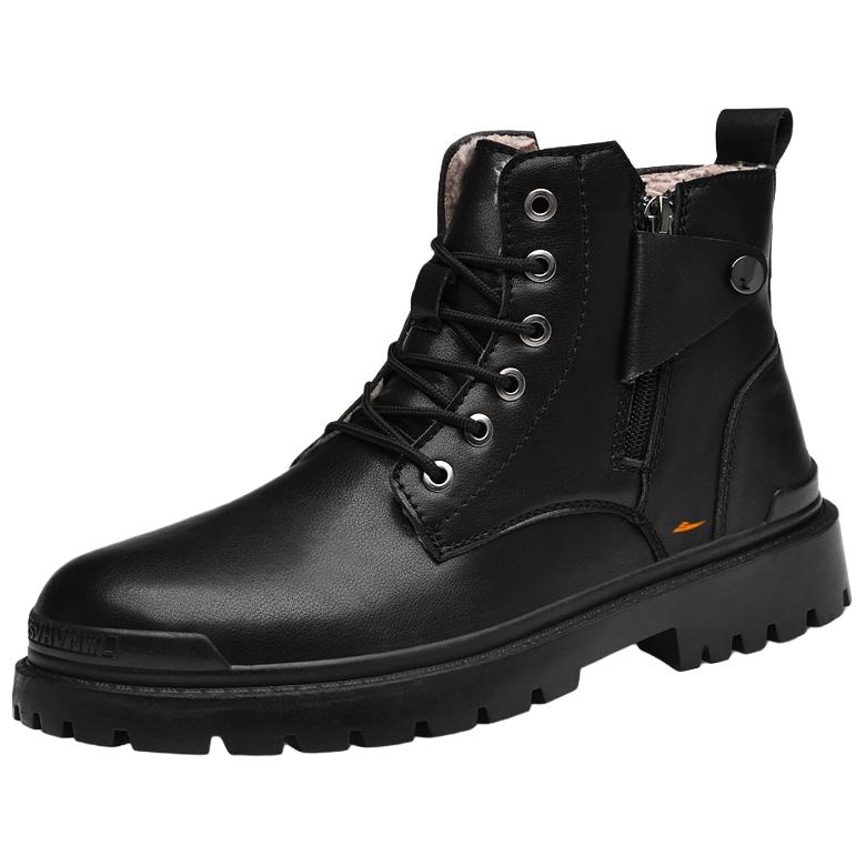 

Kuding Мужские ботинки Martin черные с черной флисовой подкладкой, цвет Black Fleece-Lined