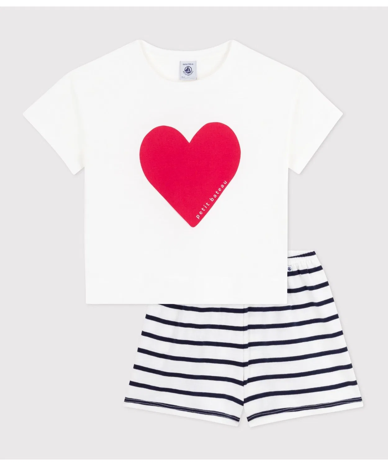 Пижама с коротким рукавом Petit Bateau из 100% хлопка белая с тёмно-синим — фото 3