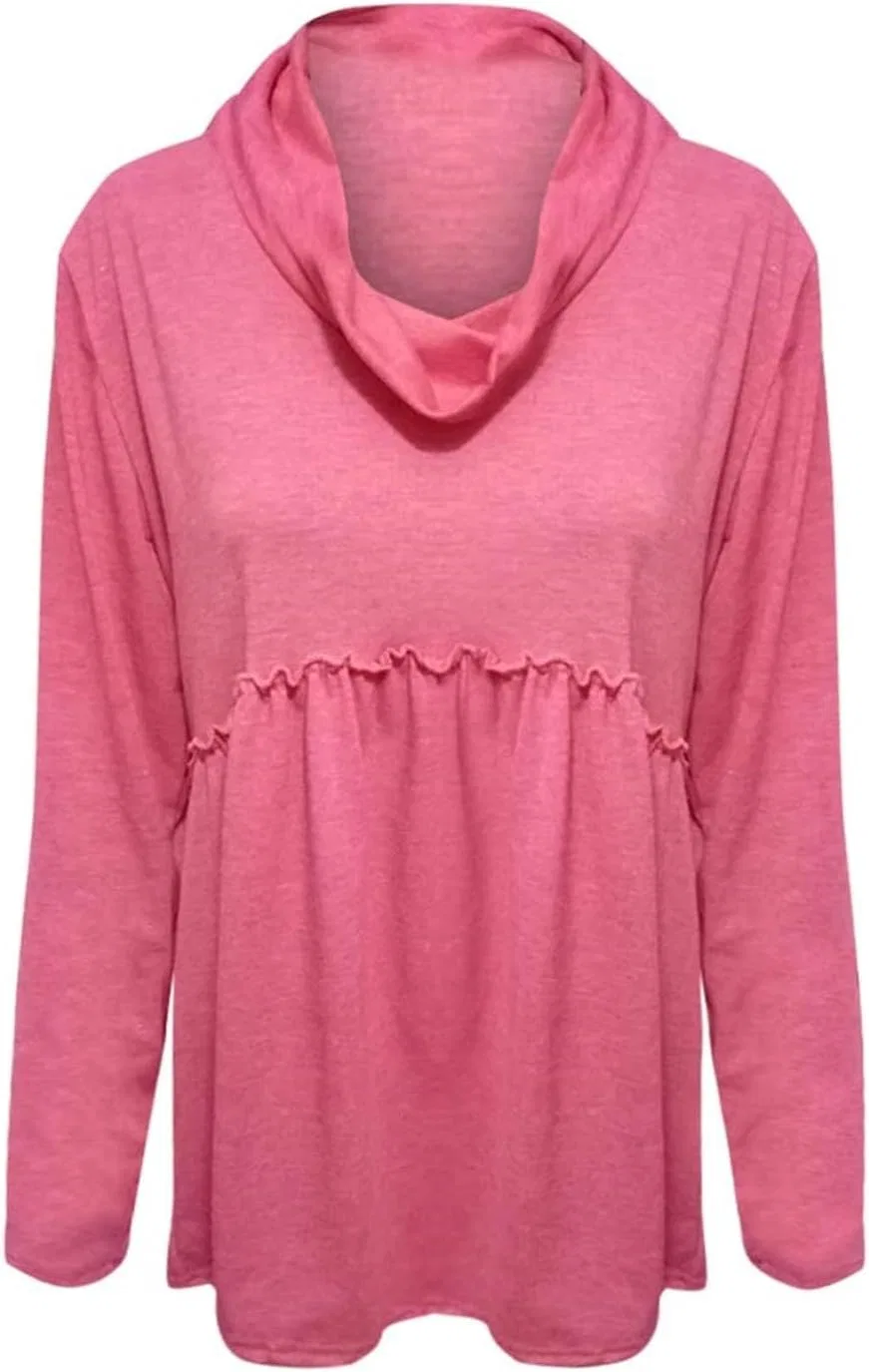 Блуза с воротником-стойкой и плиссировкой, Women's Warm Tops, арбузно-красный — фото 3