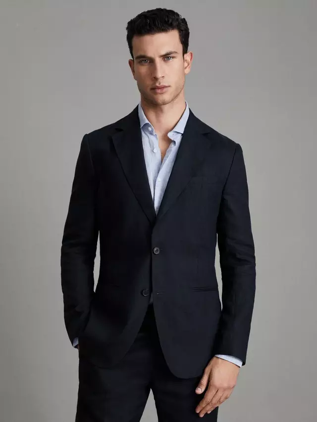 

Куртка Reiss Kin Linen Tailored, темно-синий