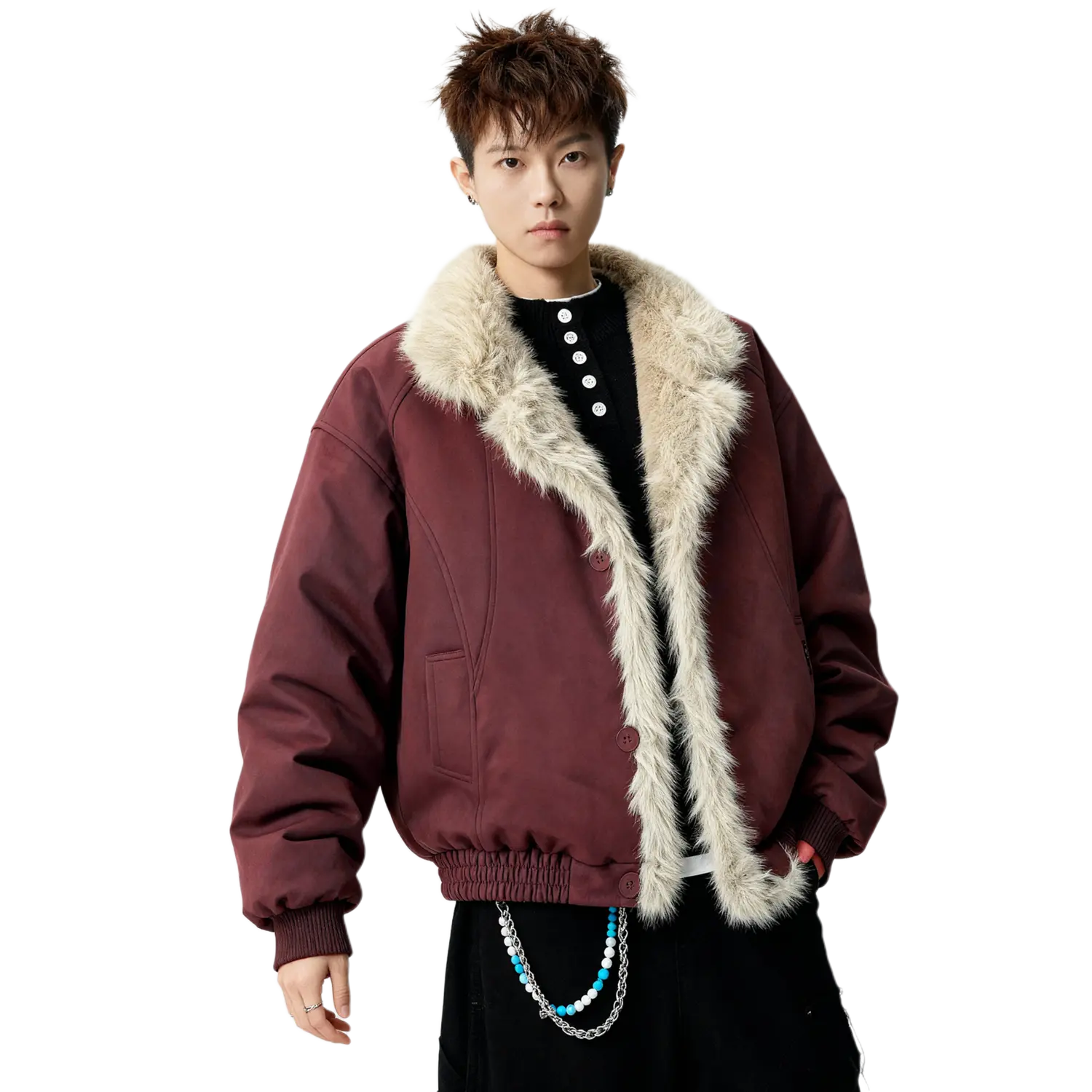 

Пуховик Unisex с меховым воротником и флисовой подкладкой Others X1617, темно-красный mountain eagle coat