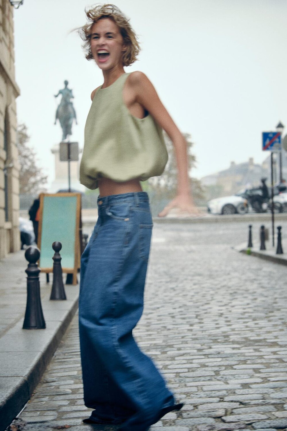

Топ из шарик-атласа ZARA, светло-зеленый