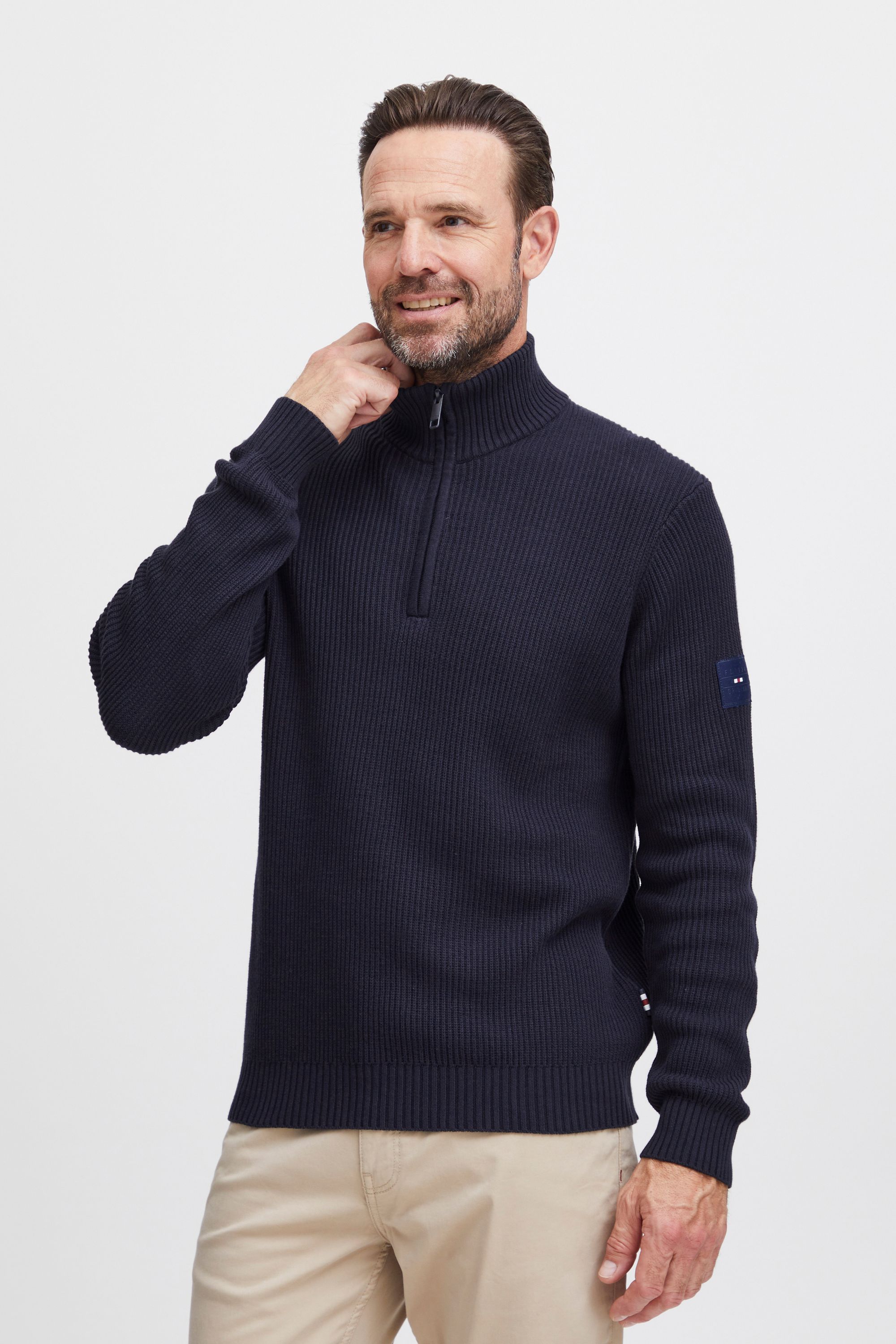 

Пуловер FQ1924 Strick FQKyle ribbed texture halfzip 21900568, синий