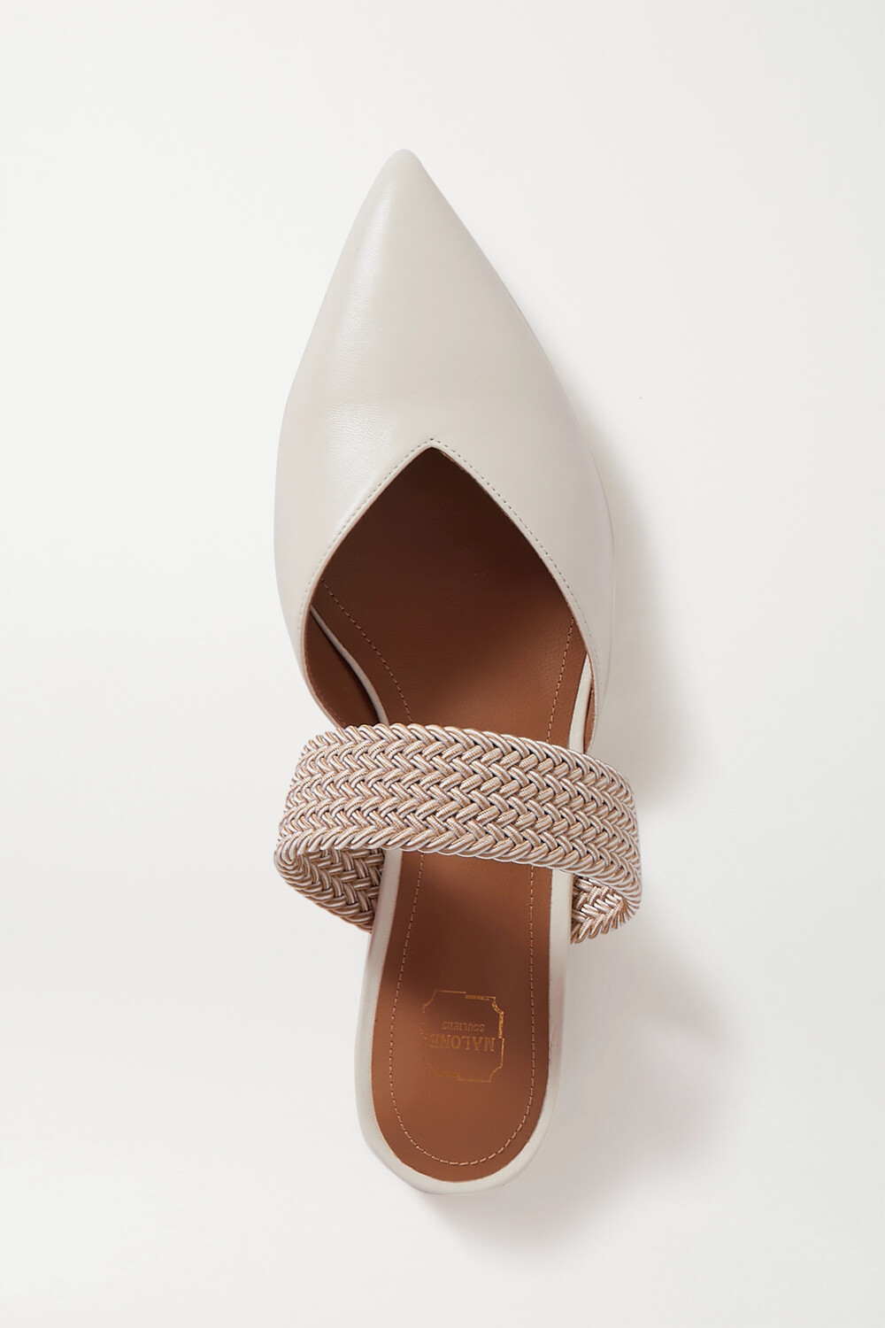 MALONE SOULIERS Кожаные балетки Maisie с острым носком и отделкой шнуром, кремовый — фото 3