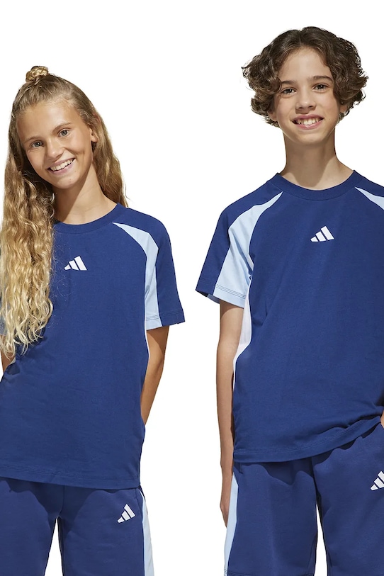 

Детская хлопковая футболка Adidas, темно-синий