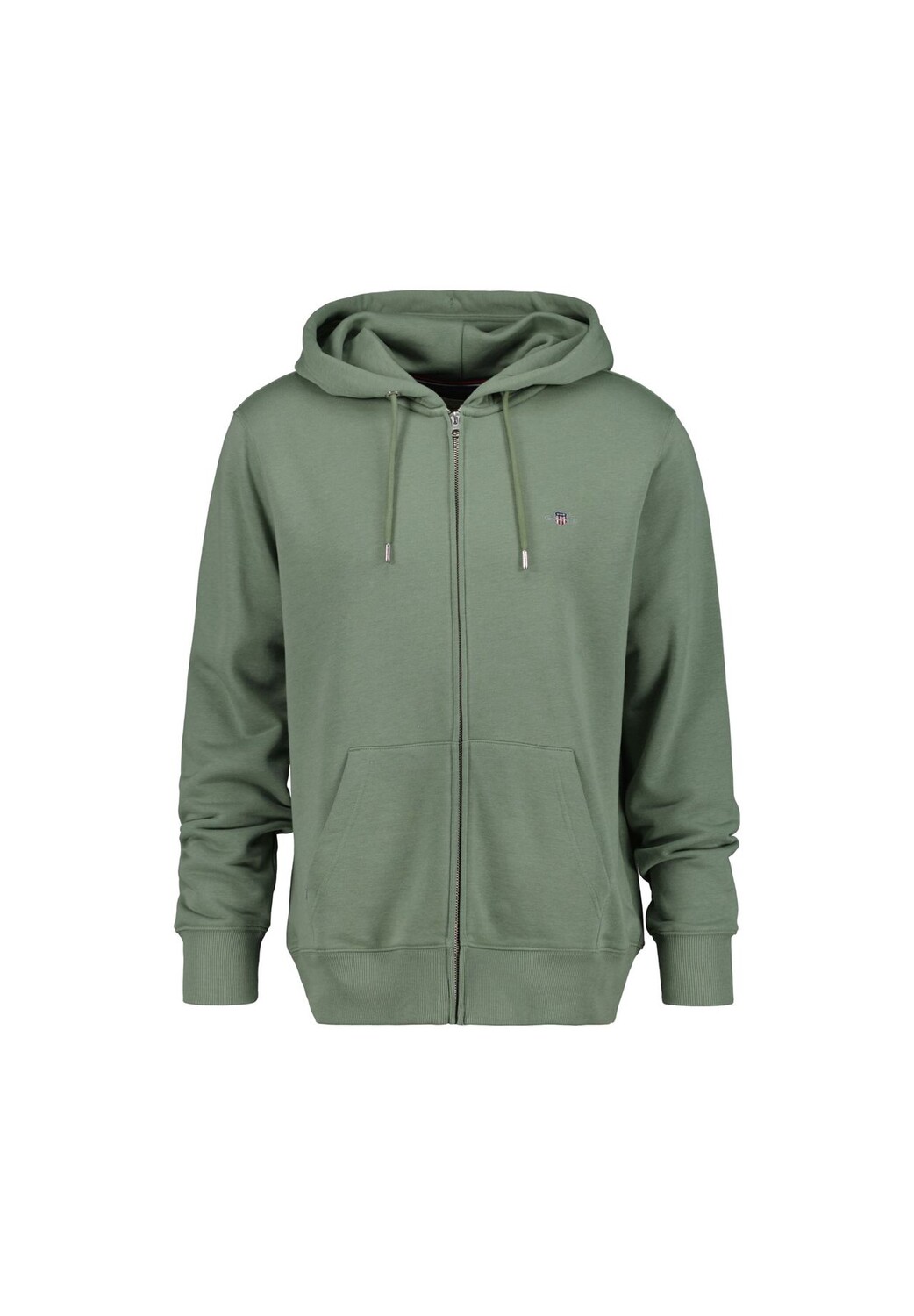 

Толстовка мужская - REGULAR SHIELD FULL ZIP HOODIE, капюшон, микс хлопка GANT, цвет Gr_n (dry Green)