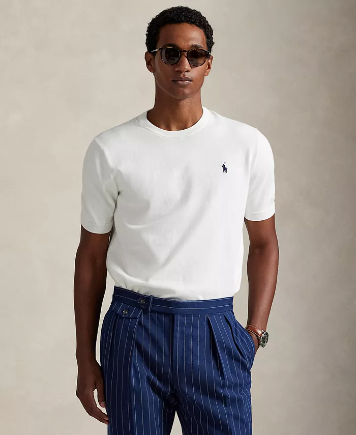 

Мужской хлопковый джемпер с круглым вырезом и короткими рукавами Polo Ralph Lauren, белый
