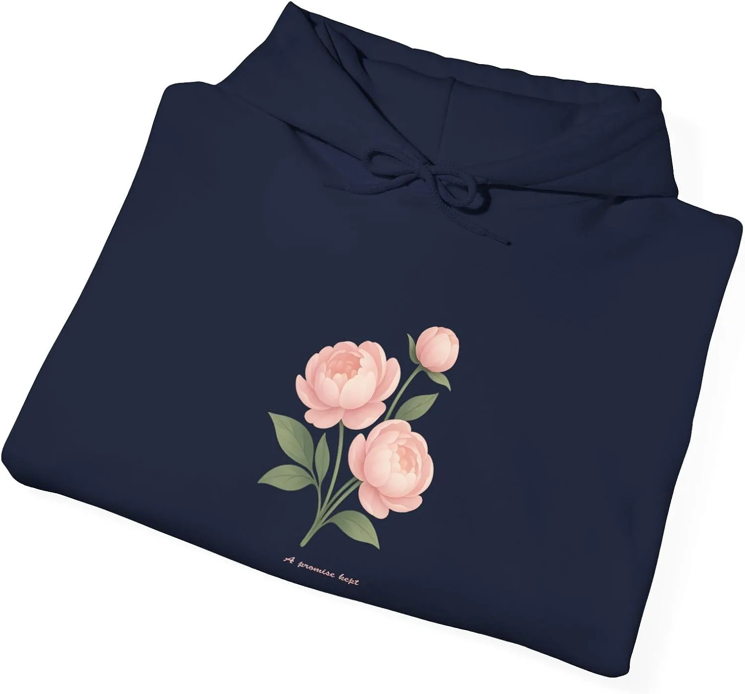 Худи Peony Promise - минималистичная толстовка с цветочным принтом и надписью «Обещание сдержано», элегантный растительный дизайн, романтический подарок GENERIC, темно-синий — фото 2