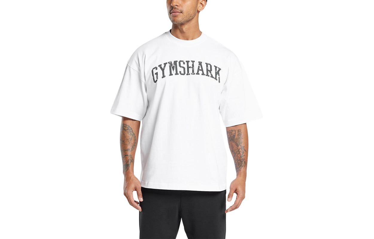 

GYMSHARK Футболка с заниженной линией плеч, белая, мужская