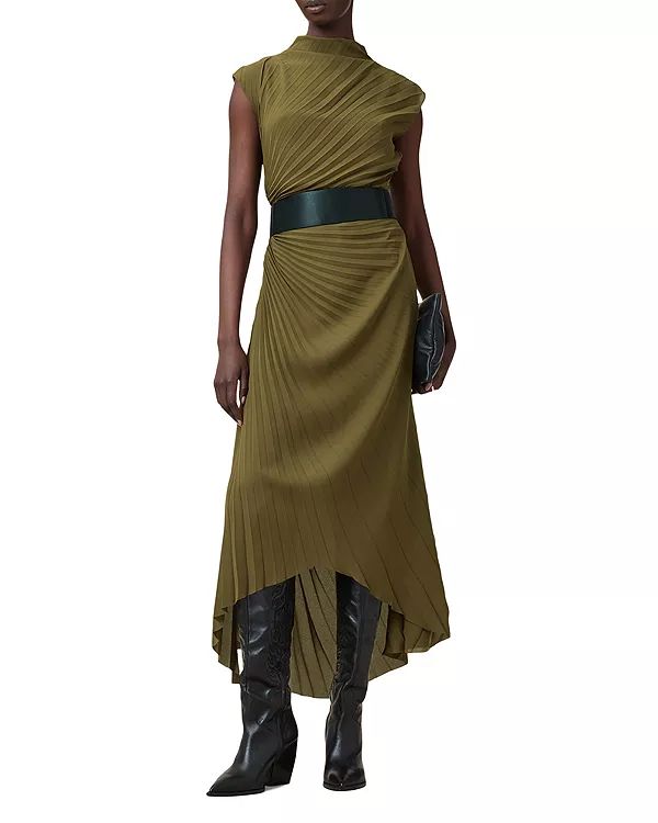 

Плиссированное платье Райанны Allsaints, зеленый