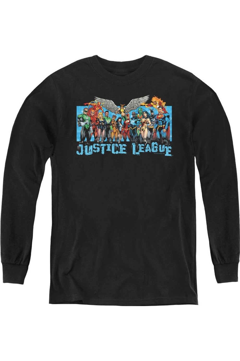 

Футболка с длинным рукавом для подростков "Состав Лиги Справедливости Америки" Gildan, черный