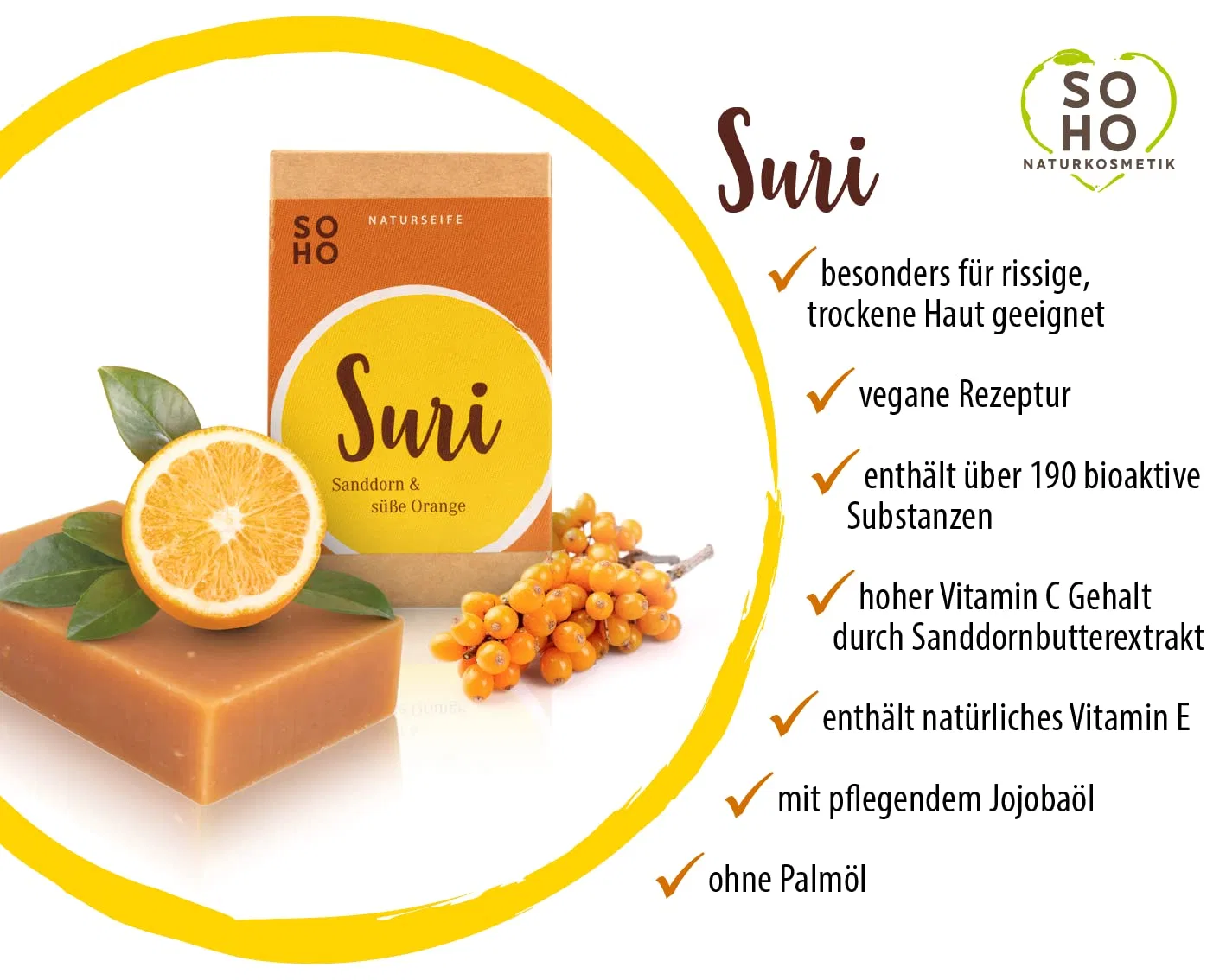 Твердое мыло для тела и рук «Suri» с облепихой и апельсином Soho Naturkosmetik — фото 4