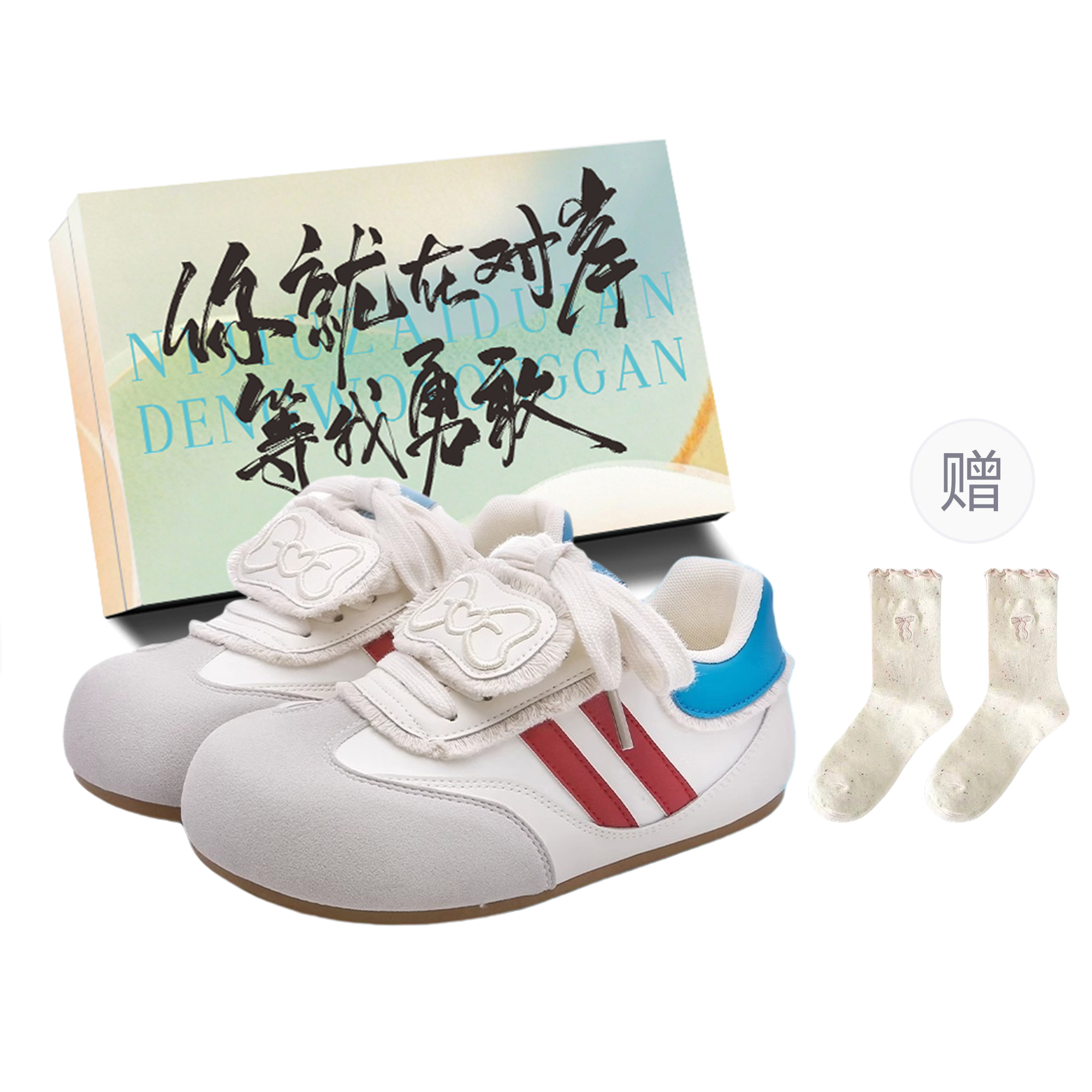 Низкие женские туфли для скейтбординга JimiXiong, Red Blue+Box+Gift Socks