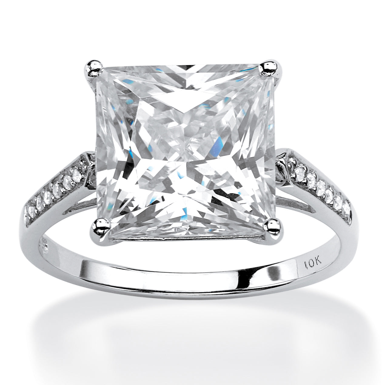 

Помолвочное кольцо 3.37 TCW с кубическим цирконием принцессной огранки из 10-каратного белого золота Palm Beach Jewelry, белый