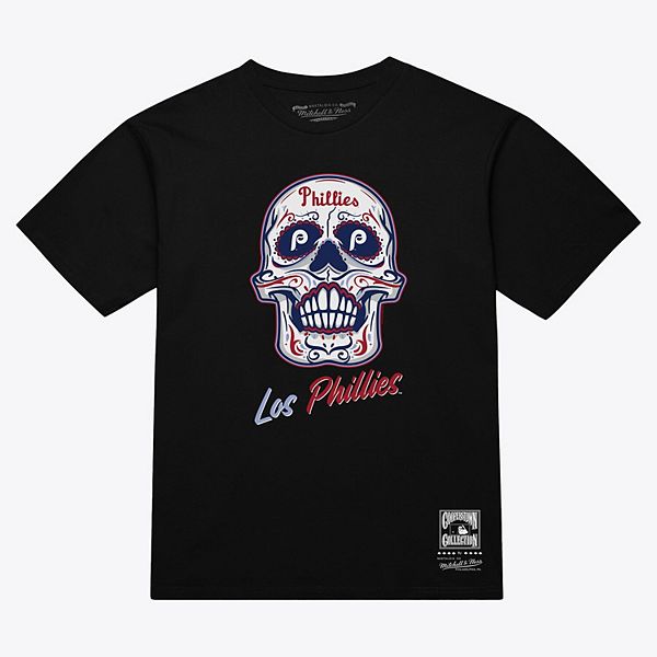 

Женская черная футболка Philadelphia Phillies Sugar Skull Mitchell & Ness, Черный, Женская черная футболка Philadelphia Phillies Sugar Skull Mitchell & Ness