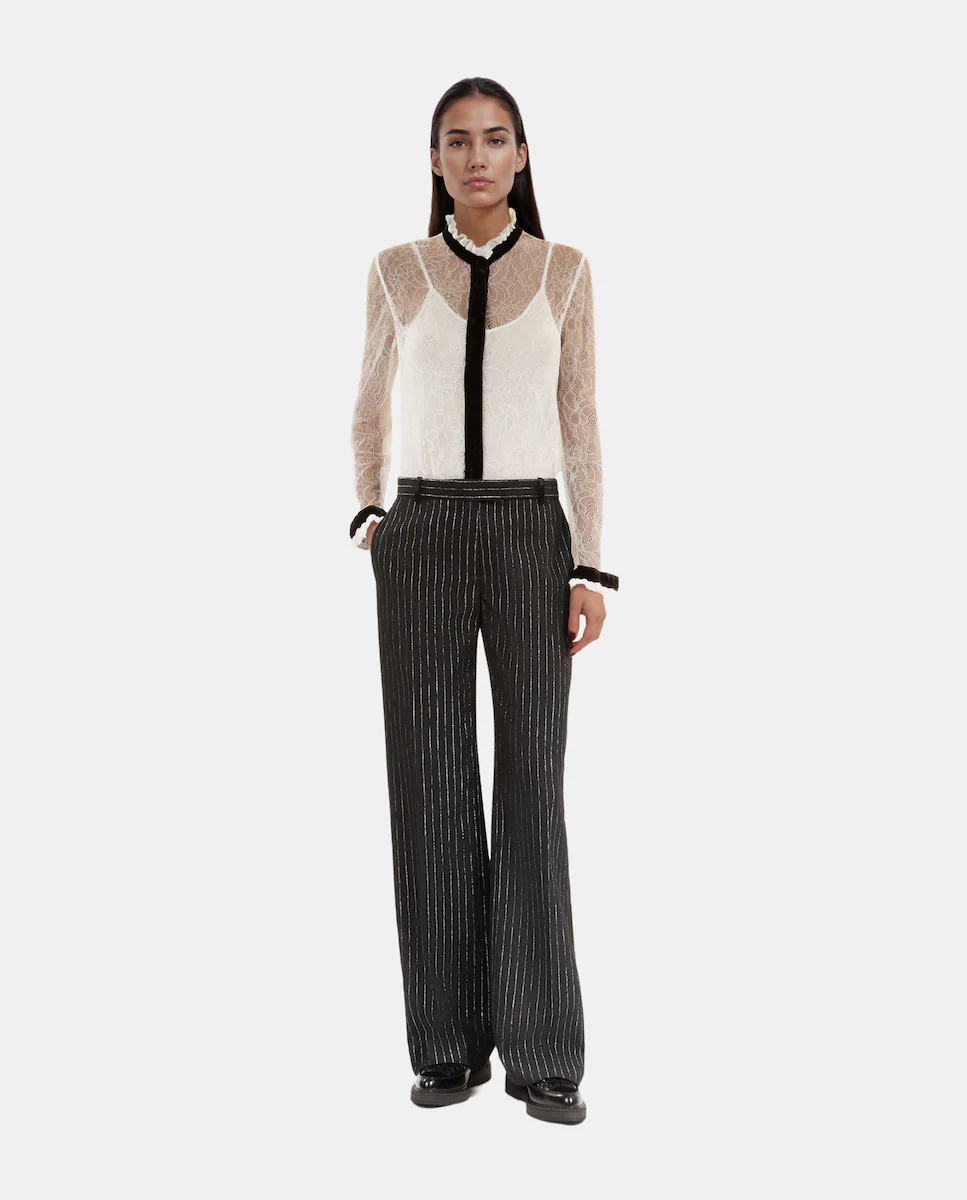 

Женские брюки прямого кроя в тонкую полоску The Kooples, черный
