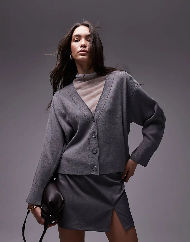 

Свободный кардиган свободного кроя, трикотажный, серого цвета Topshop