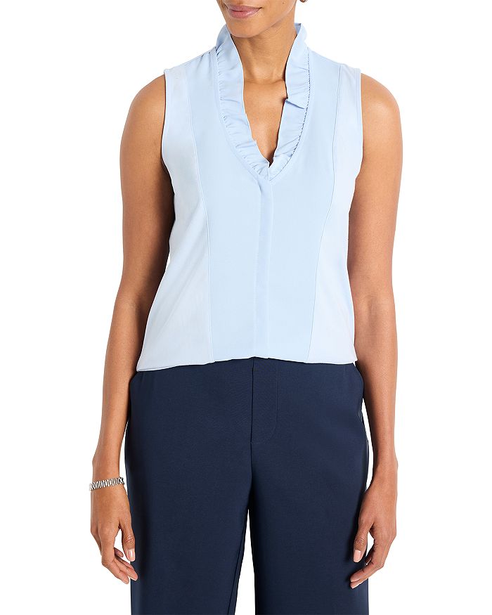 

Майка с V-образным вырезом и оборками NIC+ZOE, синий