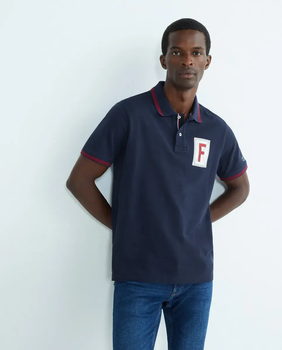 

Мужская рубашка поло с короткими рукавами, нашивкой и флагом на спине Façonnable, тёмно-синий