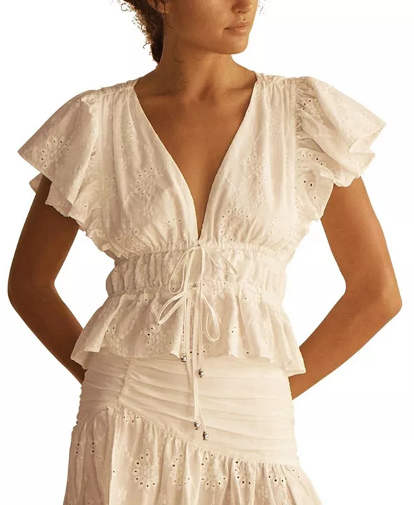 

Топ Vinya с рюшами и кулиской на рукавах Aur Oceà, белый