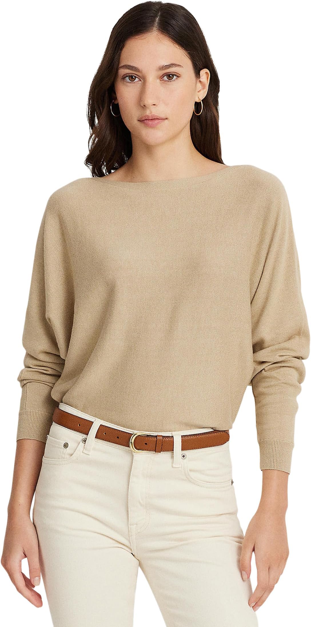 

Свитер Lauren Ralph Lauren Petite Cotton-Blend Dolman-Sleeve Sweater, цвет Birch Tan