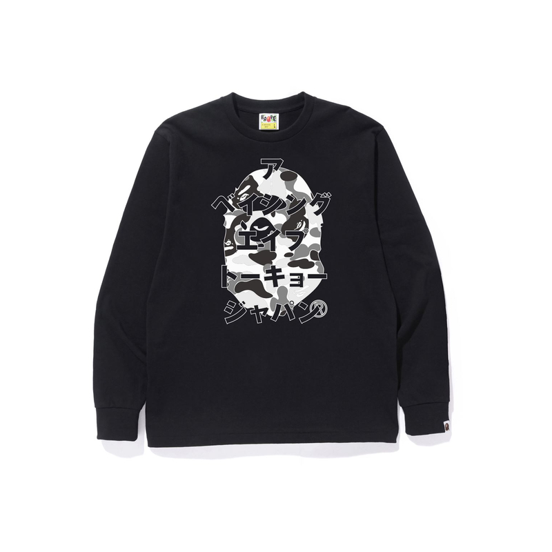 

Футболка с длинным рукавом Bape Abc Camo с японскими буквами A BATHING APE, Black BK E