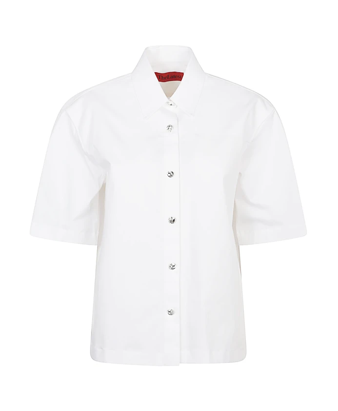 

Белая блузка с декоративной пуговицей Thelatest, белый