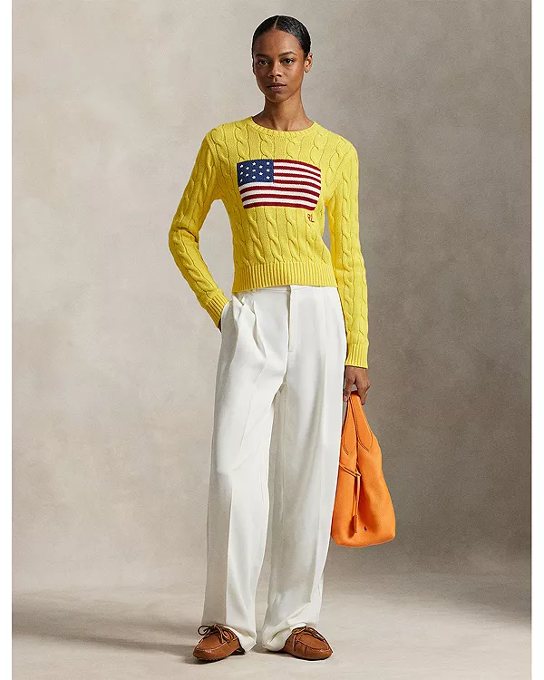 Укороченный свитер крупной вязки с флагом Ralph Lauren, желтый — фото 2