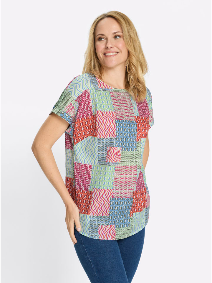 

Блузка-слипон с принтом красного и небесно-голубого цветов Sieh an!