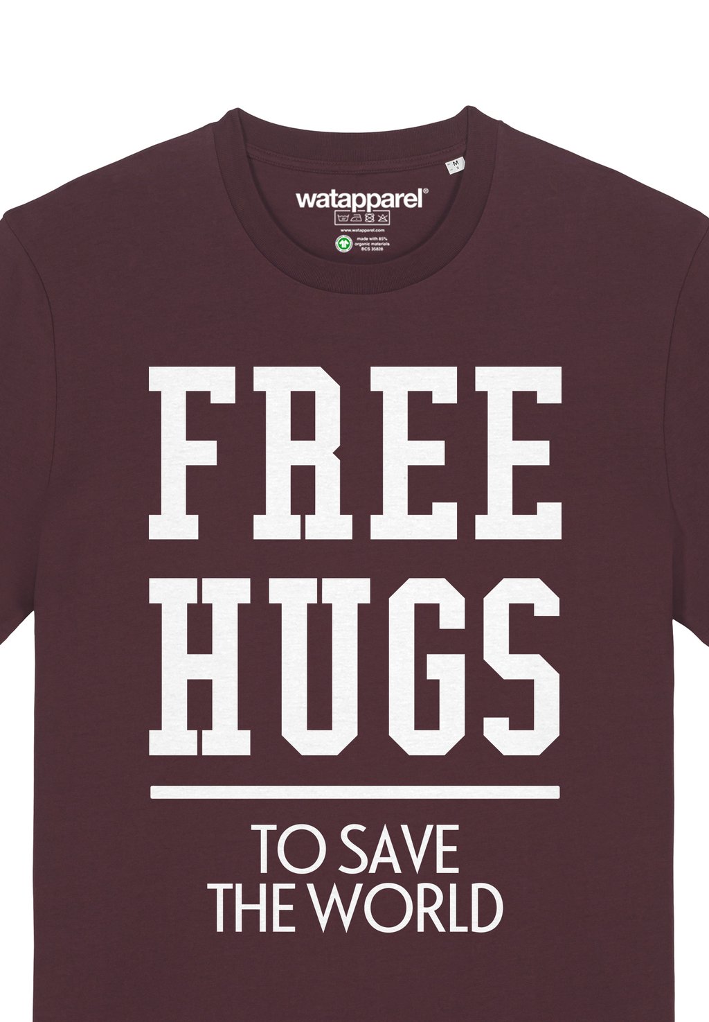 

Футболка с принтом FREE HUGS TO SAVE THE WORLD watapparel, темно-красный