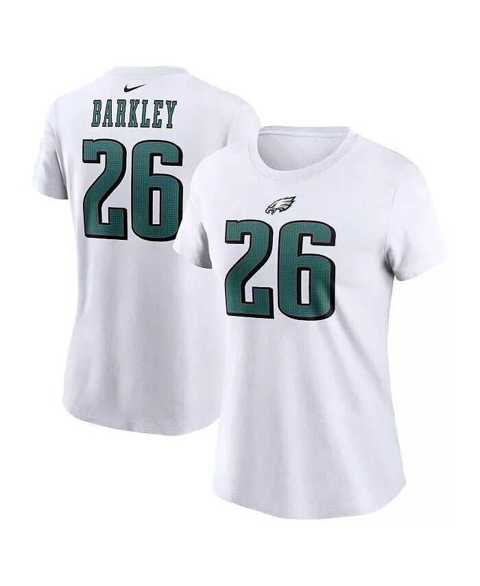 

Женская футболка Saquon Barkley White Philadelphia Eagles с именем игрока и номером Nike, белый