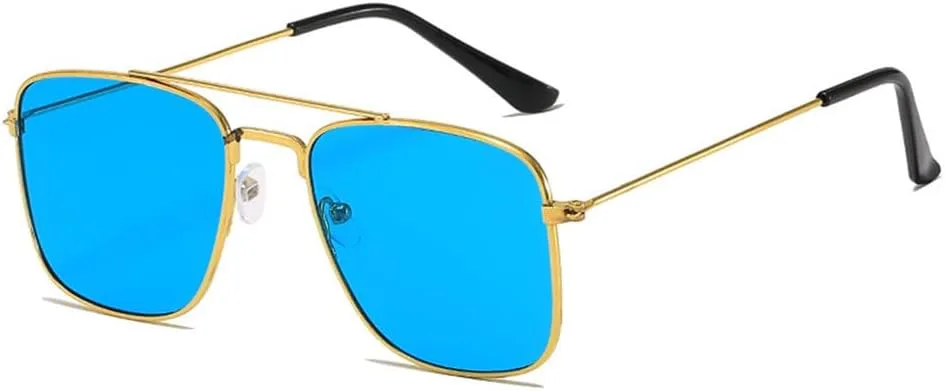

1 шт. Модные металлические солнцезащитные очки для рыбалки с цветными линзами UV400, металлические солнцезащитные очки для мужчин и женщин LOVQZAOF, Gold-blue