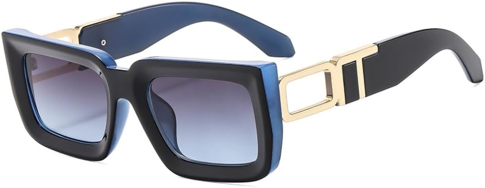 

Модные квадратные солнцезащитные очки для женщин и мужчин в стиле ретро с двухцветной оправой, трендовые солнцезащитные очки с защитой от УФ-излучения UV400 MTZJH, Black Blue Grey