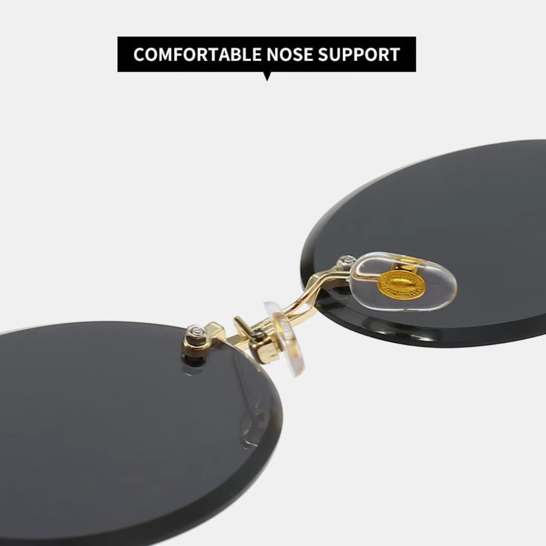 

Модные женские солнцезащитные очки без оправы овальной формы в стиле панк, мужские очки для вождения с защитой от УФ-излучения UV400 VVTWSSW, Gold Purple