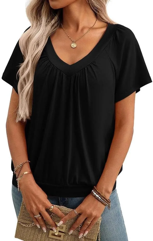 

Женская футболка с V-образным вырезом и плиссировкой FMCHICO