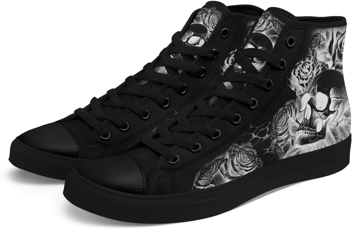 Крутые индивидуальные кроссовки Skull High Tops из холщовой ткани для мужчин и женщин, классические с шнуровкой, готический стиль, повседневные холщовые кроссовки Coolcustomize, серый — фото 3