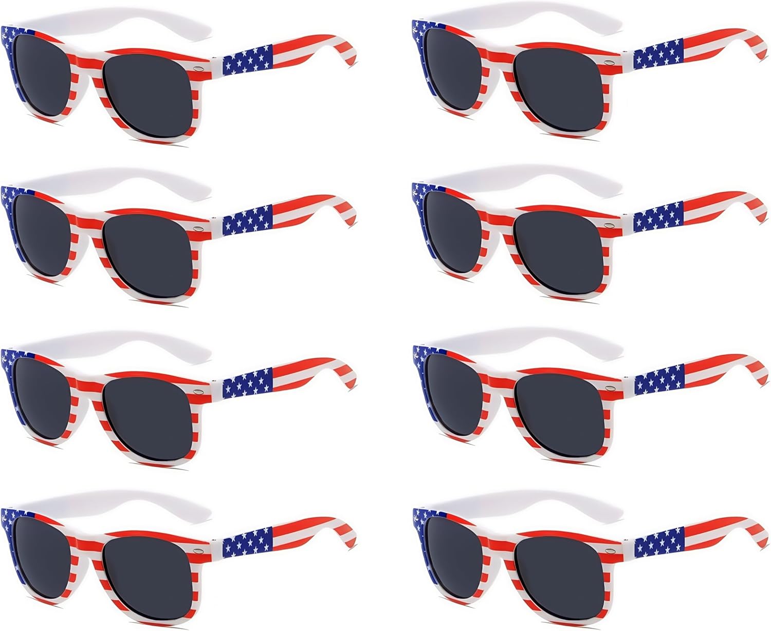 

Набор из 8 солнцезащитных очков с американским флагом, защита от ультрафиолета UV400, патриотические, унисекс, для вечеринки в честь 4 июля, аксессуары оптом NLEYANB, White-grey