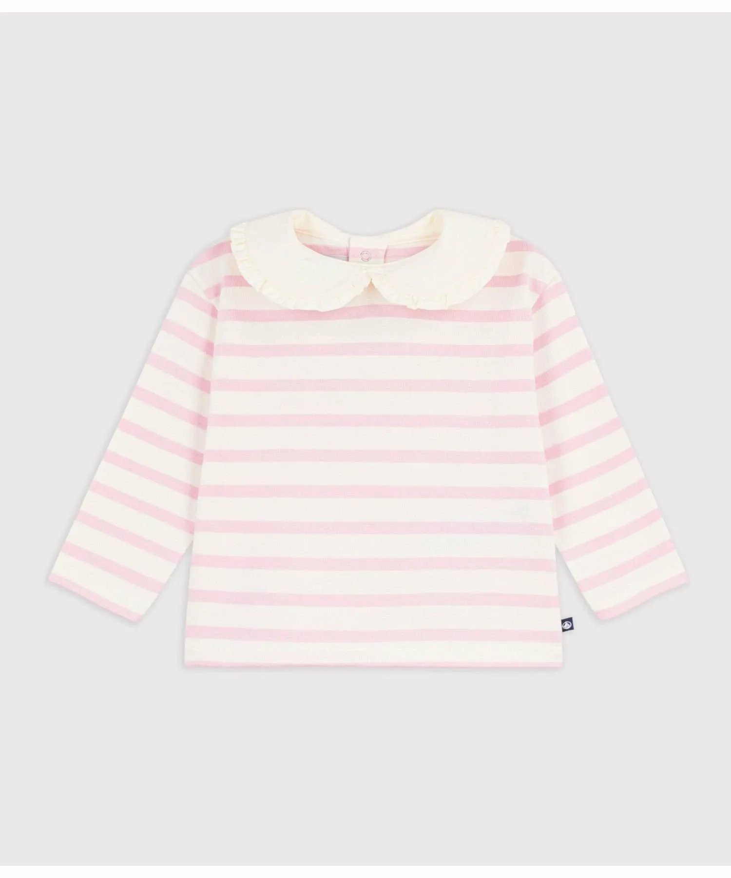 Длинный пуловер-мариньер с воротником PETIT BATEAU, Off-white/light pink — фото 3