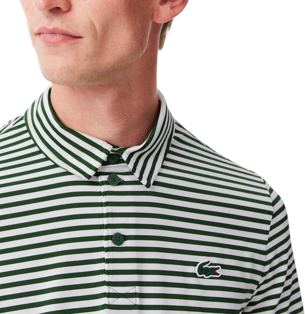 Мужская поло для гольфа Lacoste Sport Regular Fit с защитой от ультрафиолета, Green/White Striped — фото 2